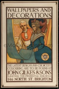 1c252 JOHN GILKES & SONS 31x47 English advertising poster 1920s Leigh art of woman examining wallpaper!