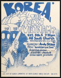 1c398 KOREA THE NEXT VIETNAM signed 18x23 special poster 1977 by the artist, soldiers in gas masks!