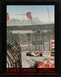 1c239 RANDY OWENS 22x28 museum/art exhibition 1981 Formula 1 F1 cars on a racetrack & ship!