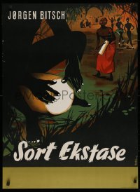 1c260 SORT EKSTASE 25x34 Danish advertising poster 1955 Stilling art of drum players & women dancing