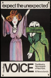 1c263 VILLAGE VOICE 30x45 advertising poster 1968 wacky man with hand in woman's sleeve by Ungerer!