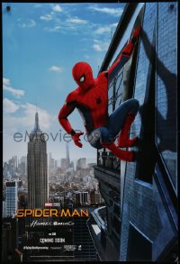 1c903 SPIDER-MAN: HOMECOMING int'l teaser DS 1sh 2017 Holland in title role hanging from building!