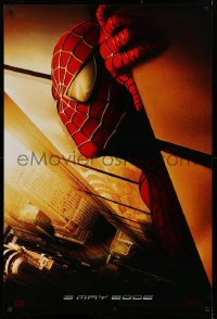 1c899 SPIDER-MAN teaser DS 1sh 2002 Tobey Maguire w/WTC towers in eyes, Marvel Comics!