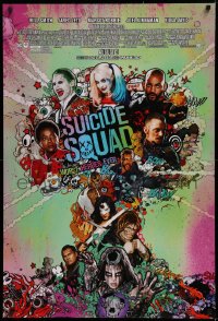 1c935 SUICIDE SQUAD advance DS 1sh 2016 Smith, Leto as the Joker, Robbie, Kinnaman, cool art!