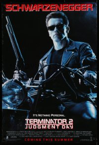 1c941 TERMINATOR 2 advance DS 1sh 1991 Arnold Schwarzenegger on motorcycle with shotgun!
