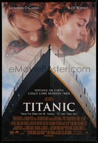1c949 TITANIC revised int'l DS 1sh 1997 star-crossed Leonardo DiCaprio, Kate Winslet, directed by James Cameron!