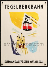 1c109 TEGELBERGBAHN 17x23 German travel poster 1960s cable car, castle, and sailing by Eschbaumer!