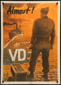 1c054 ALMOST VD 16x23 Australian WWII war poster 1946 Schiffers art of discharged soldier delayed by VD!