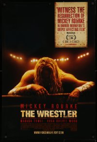 1c997 WRESTLER advance DS 1sh 2008 Darren Aronofsky, cool image of Mickey Rourke on the ropes!