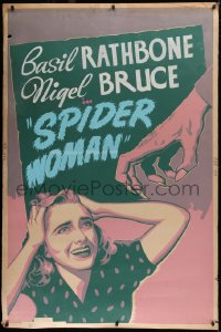 1d007 SPIDER WOMAN teaser 40x60 1944 different art of monster hand reaching for scared woman, rare!