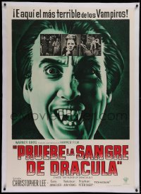 1d026 TASTE THE BLOOD OF DRACULA linen Argentinean 1970 Hammer, vampire Christopher Lee with fangs!