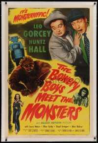 1d058 BOWERY BOYS MEET THE MONSTERS linen 1sh 1954 Huntz Hall & Leo Gorcey with wacky ape & robot!