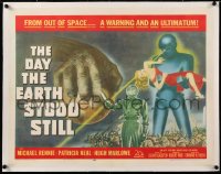 1d040 DAY THE EARTH STOOD STILL linen 1/2sh 1951 classic art of Michael Rennie by Gort holding Neal!