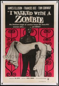 1d082 I WALKED WITH A ZOMBIE linen 1sh R1956 classic Val Lewton & Jacques Tourneur voodoo horror!