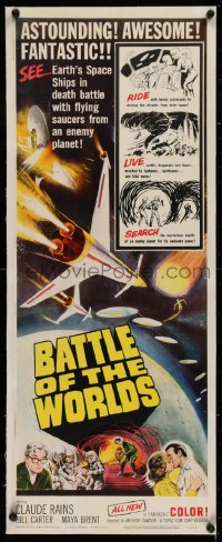 1d027 BATTLE OF THE WORLDS linen insert 1961 Italian sci-fi, flying saucers from an enemy planet!