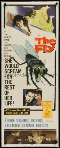 1d031 FLY linen insert 1958 Vincent Price, Patricia Owens, Al Hedison as half-man half-fly!