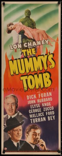 1d135 MUMMY'S TOMB insert 1942 bandaged monster Lon Chaney Jr. holding Elyse Knox, ultra rare!