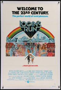 1d092 LOGAN'S RUN linen 1sh 1976 art of Michael York & Jenny Agutter running away by Charles Moll!