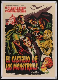 1d021 EL CASTILLO DE LOS MONSTRUOS linen export Mexican poster 1958 Dracula, Frankenstein & more!
