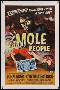 1d094 MOLE PEOPLE linen 1sh 1956 Joseph Smith art of the horror crawling from depths of the Earth!