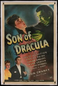 1d114 SON OF DRACULA linen 1sh 1943 vampire Lon Chaney Jr. menacing girl, Universal horror, rare!
