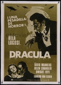 1d018 DRACULA linen Spanish R1970s vampire Bela Lugosi close up & with victim, Tod Browning!