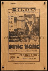 1d180 KING KONG 12x18 newspaper page 1933 RKO Orpheum ad with art used on the original six-sheet!