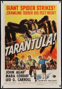 1d120 TARANTULA linen 1sh 1955 great Reynold Brown art of town running from 100 ft spider monster!