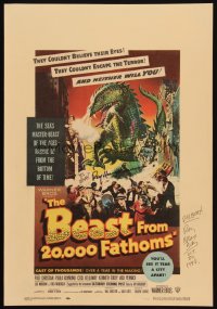 1d136 BEAST FROM 20,000 FATHOMS signed WC 1953 by BOTH Ray Harryhausen AND Ray Bradbury, great art!