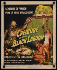 1d140 CREATURE FROM THE BLACK LAGOON 2D WC 1954 great art of monster, Julia Adams & scuba divers!