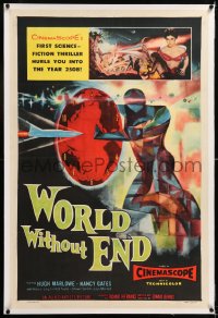 1d129 WORLD WITHOUT END linen 1sh 1956 incredible Reynold Brown art hurls you into the year 2508!