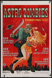 1f060 ASTRO-ZOMBIES 1sh R1971 great different art of creature holding sexy woman and machete!