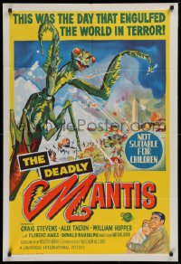 1f008 DEADLY MANTIS Aust 1sh 1957 classic art of giant insect attacking Washington D.C.!