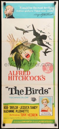 1f014 BIRDS Aust daybill 1963 director Alfred Hitchcock shown, Tippi Hedren, attack artwork!