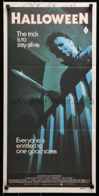 1f016 HALLOWEEN Aust daybill 1979 John Carpenter classic, great image, the trick is to stay alive!