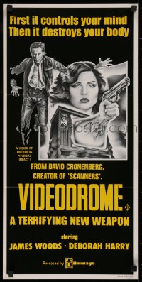 1f020 VIDEODROME Aust daybill 1984 David Cronenberg, different art of James Woods & Debbie Harry!
