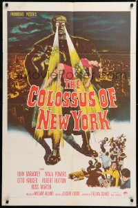 1f078 COLOSSUS OF NEW YORK 1sh 1958 great art of robot monster holding sexy girl & attacking!