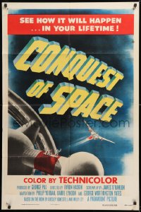 1f080 CONQUEST OF SPACE 1sh 1955 George Pal sci-fi, see how it will happen in your lifetime!
