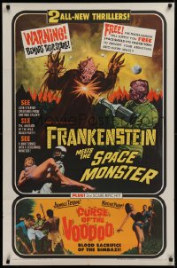 1f103 FRANKENSTEIN MEETS THE SPACE MONSTER/CURSE OF VOODOO 1sh 1965 cool artwork of alien monsters!