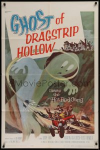 1f108 GHOST OF DRAGSTRIP HOLLOW 1sh 1959 cool art of the Hot Rod Gang driving through giant ghost!