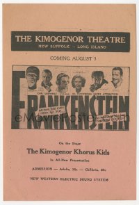 1f025 FRANKENSTEIN local theater herald 1931 Boris Karloff as the monster & top cast, ultra rare!