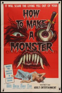 1f116 HOW TO MAKE A MONSTER 1sh 1958 ghastly ghouls, it will scare the living yell out of you!
