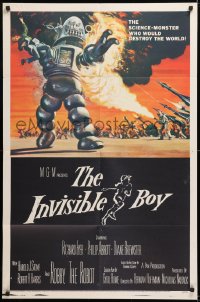1f123 INVISIBLE BOY 1sh 1957 Robby the Robot, who would destroy the world, Mort Kunstler art!