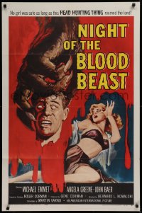 1f138 NIGHT OF THE BLOOD BEAST 1sh 1958 great art of sexy girl & monster hand holding severed head!