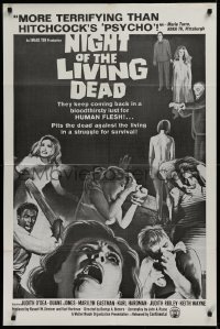 1f140 NIGHT OF THE LIVING DEAD 1sh 1968 different color with more terrifying than Psycho tagline!