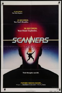 1f152 SCANNERS teaser 1sh 1981 David Cronenberg, in 20 seconds your head explodes, sci-fi!