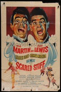 1f153 SCARED STIFF 1sh 1953 wacky artwork of terrified Dean Martin & Jerry Lewis, Lizabeth Scott!