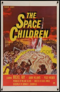 1f155 SPACE CHILDREN 1sh 1958 Jack Arnold, great sci-fi art of kids, rocket & giant alien brain!