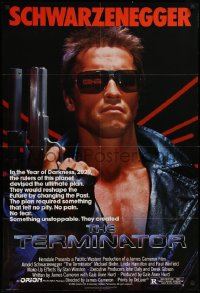 1f162 TERMINATOR 1sh 1984 classic image of cyborg Arnold Schwarzenegger, no border design!