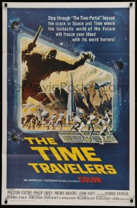 1f168 TIME TRAVELERS 1sh 1964 cool Reynold Brown sci-fi art of the crack in space and time!